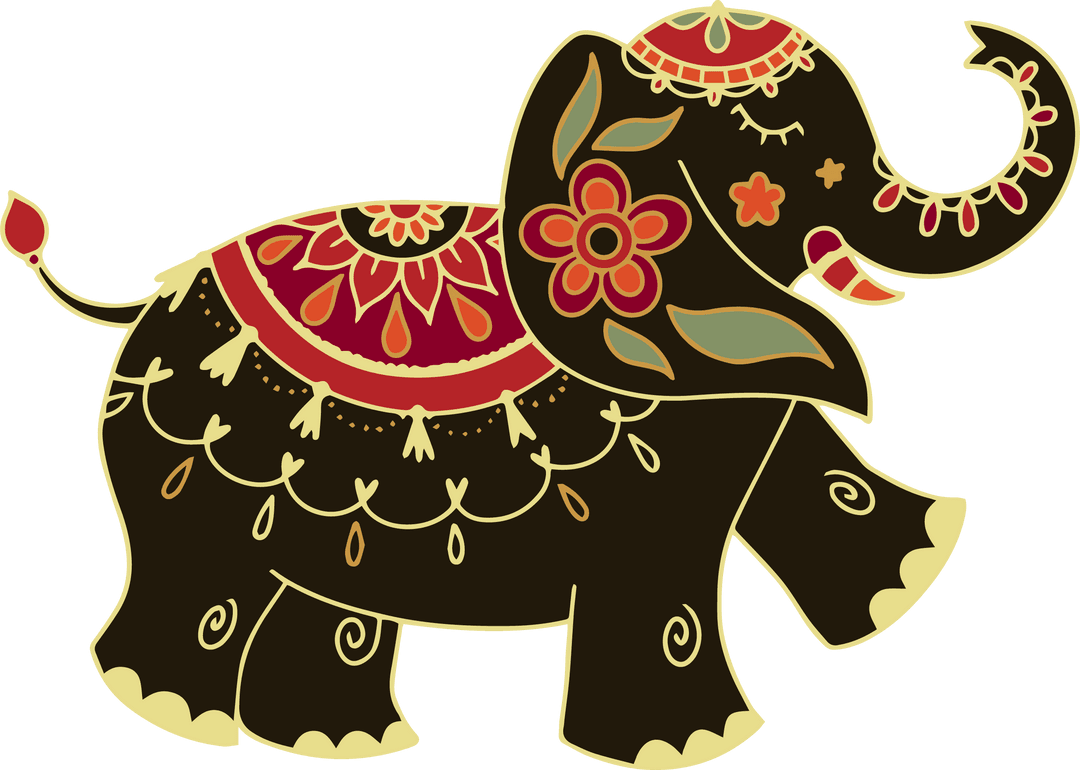 Ornamental Elephant Illustration with Mandala Patterns on Transparent Background