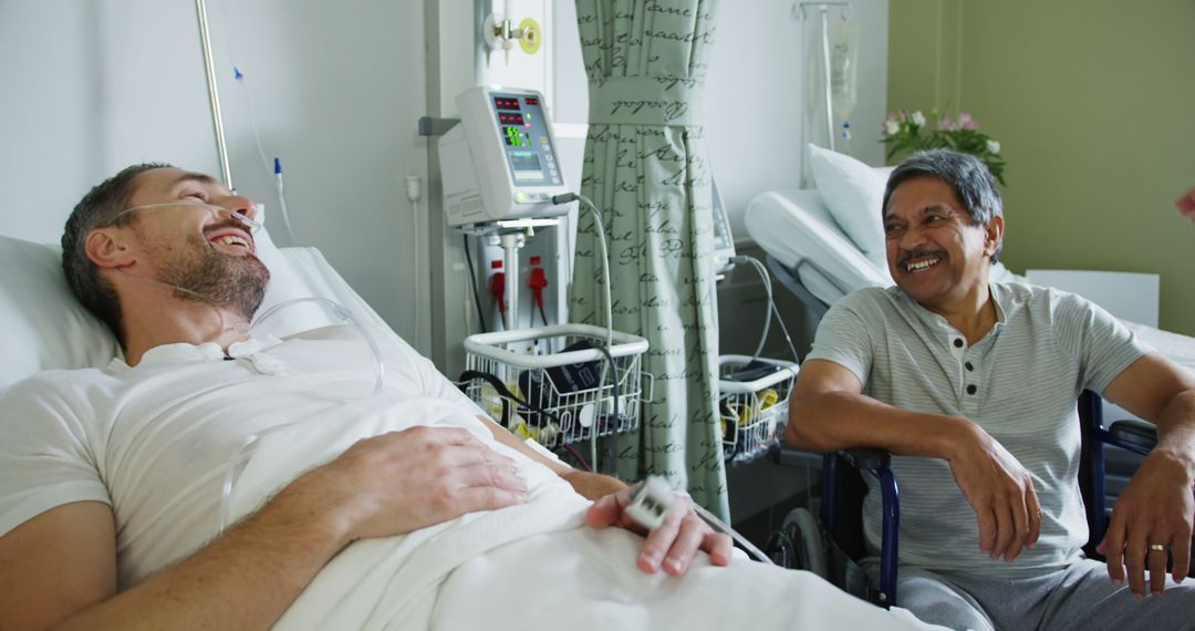 Male Patients Enjoying Conversation in Hospital Ward - Free Images, Stock Photos and Pictures on Pikwizard.com