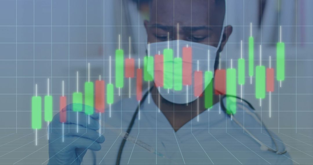Healthcare Professional Analyzing Digital Data with Candlestick Chart