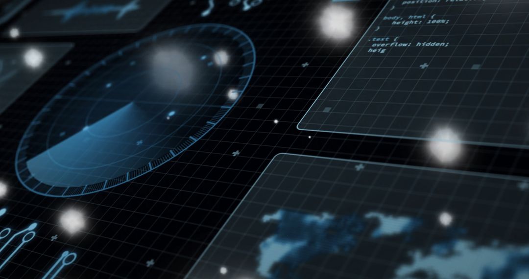 Futuristic HUD Interface Depicting Radar and Data Screens