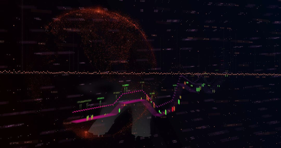 Digital Financial Dashboard with Candlestick Chart and Orange Globe