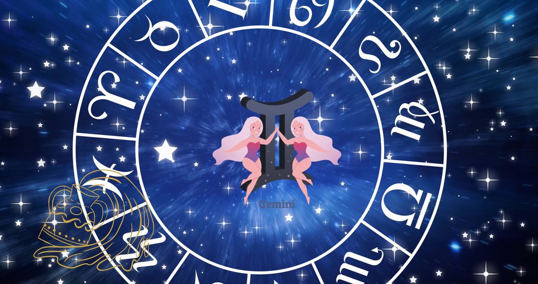 Gemini Zodiac Sign in Celestial Starry Background