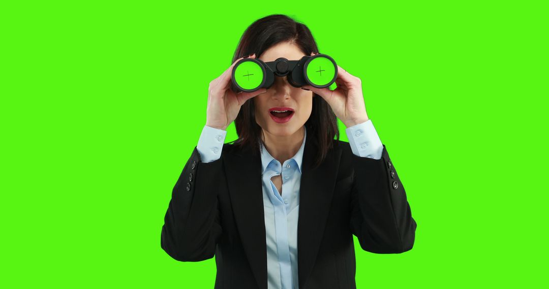 Businesswoman Using Binoculars with Green Background - Free Images, Stock Photos and Pictures on Pikwizard.com