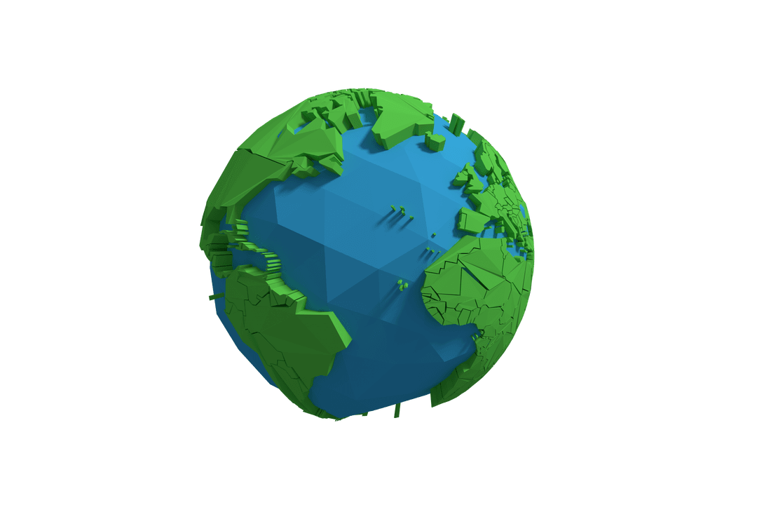 Polygonal Green and Blue Globe on Transparent Background