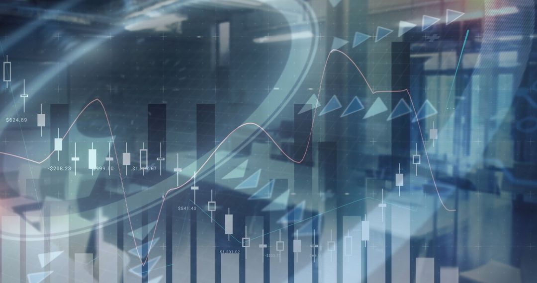 Modern Office with Financial Data and Analytics Overlay