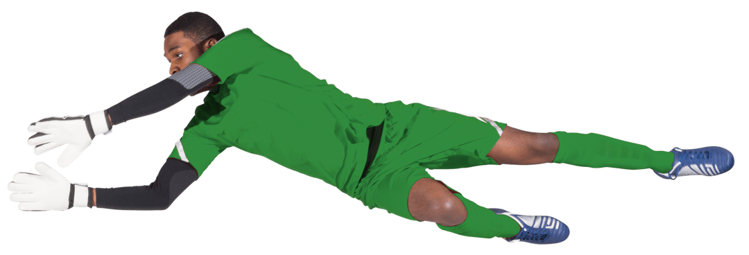 Goalkeeper in Green Uniform Diving Save with Gloves Transparent