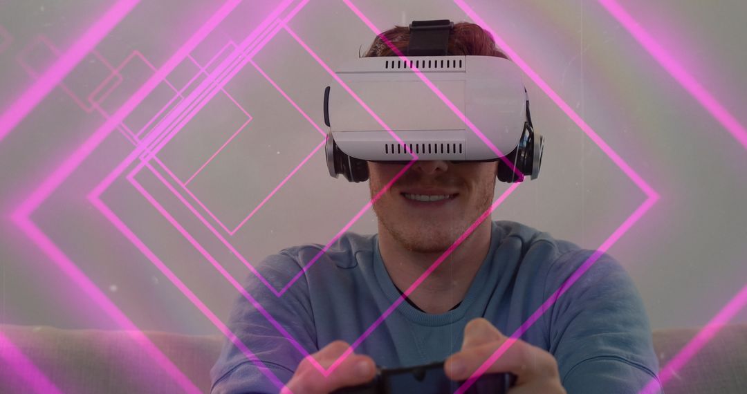 VR Enthusiast Immersed in Neon Virtual Reality Experience