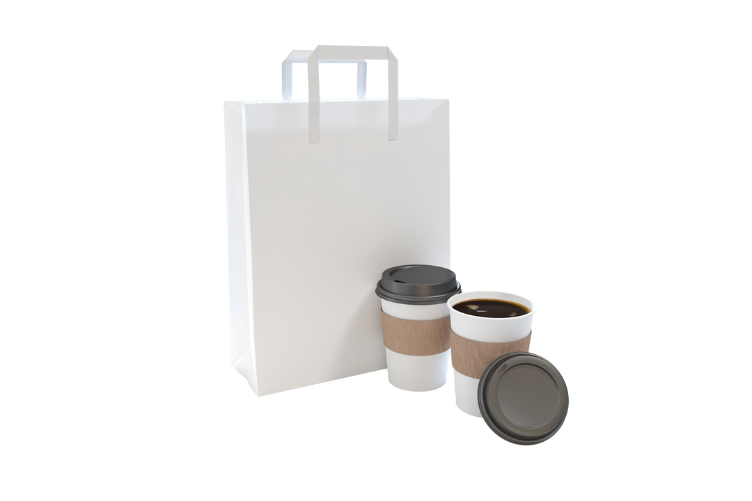 Takeaway Coffee Cups and White Shopping Bag on Transparent Background - Download Free Stock Images Pikwizard.com