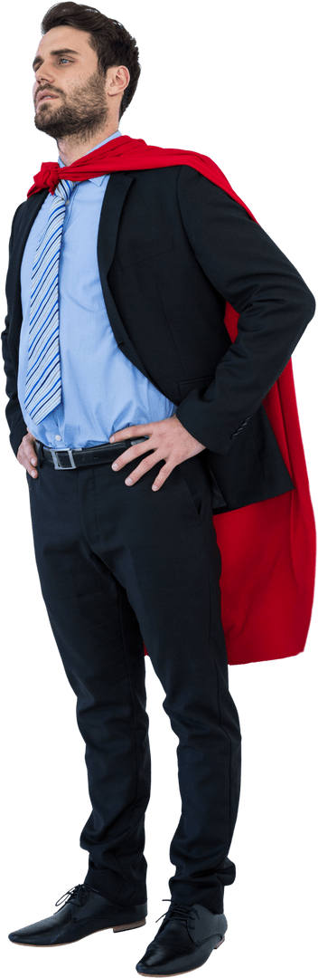 Businessman with Transparent Cape Pretending to Be Superhero