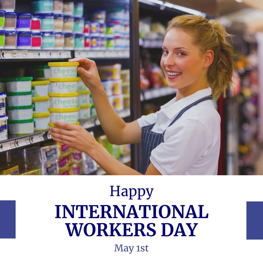 Employee Organizing Supermarket Shelves for International Workers Day