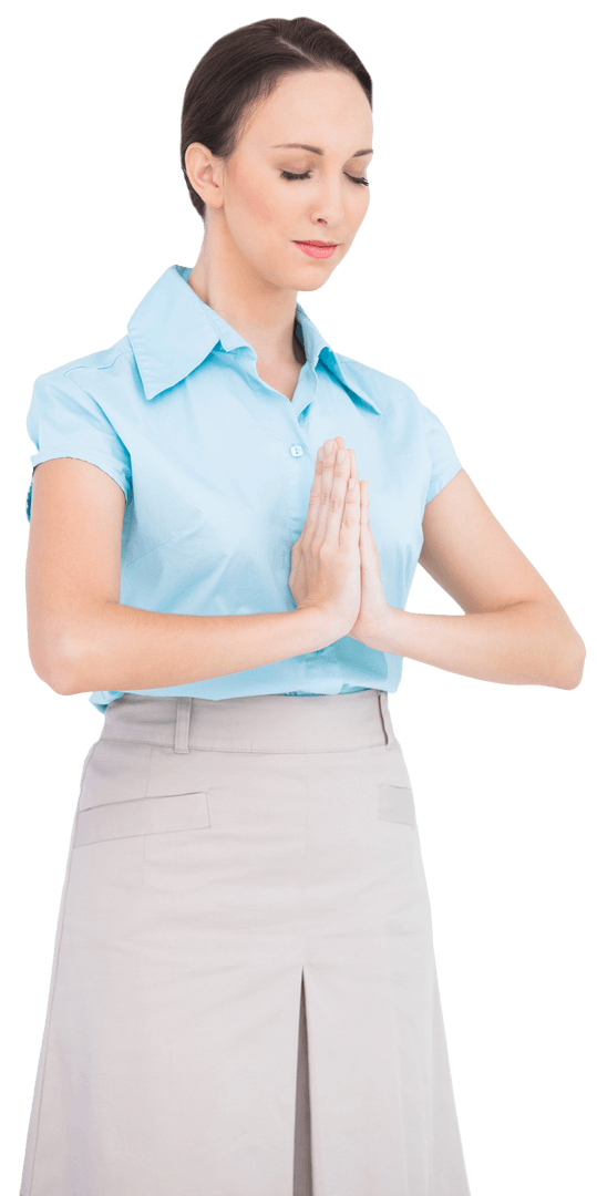 Serene Businesswoman Praying with Closed Eyes Transparent Background