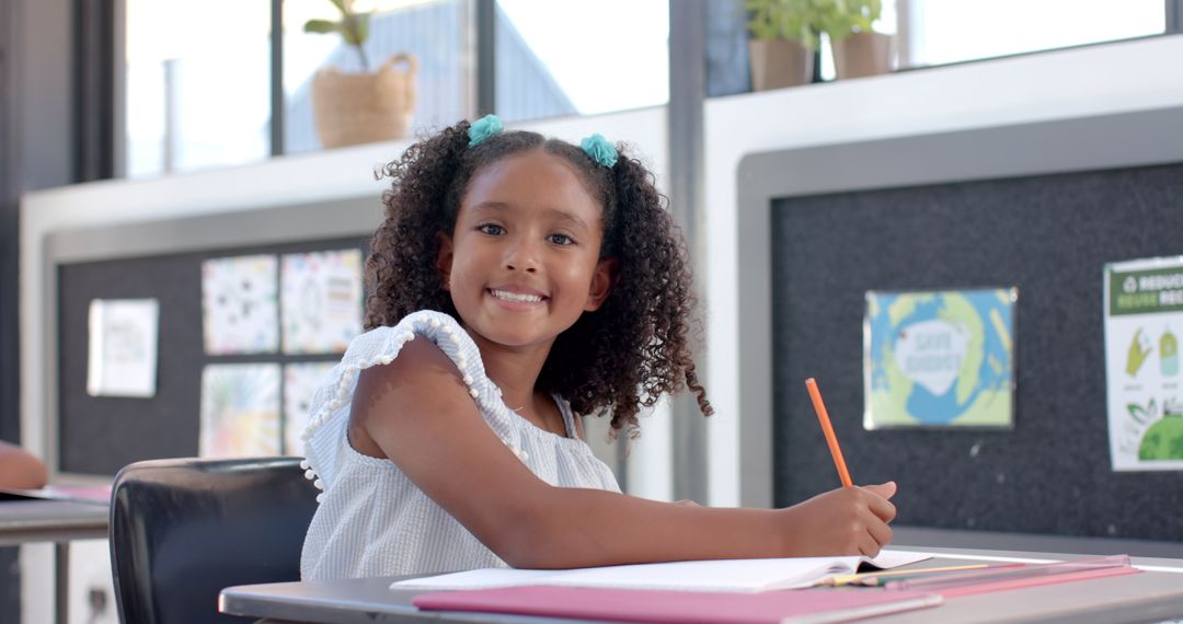 Joyful Student Smiling in Classroom Setting