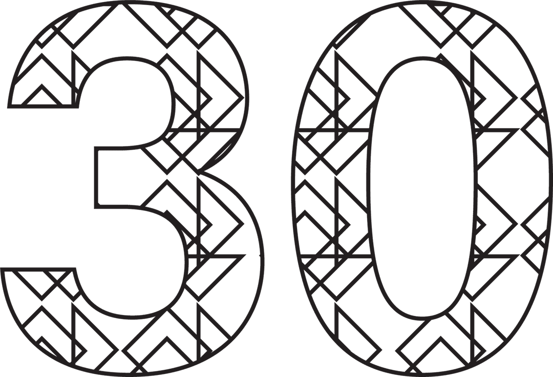 Patterned Black Number 30 with Transparent Background for Celebrations