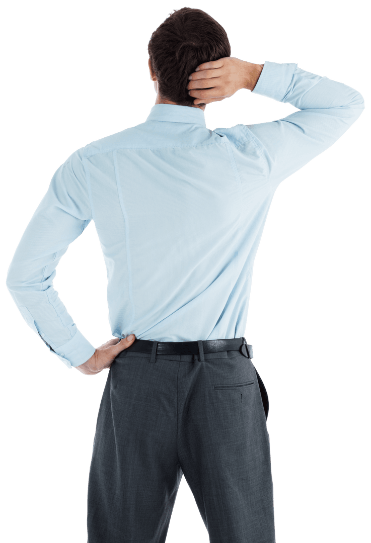 Transparent Professional in Formal Attire Scratching Head Thoughtfully