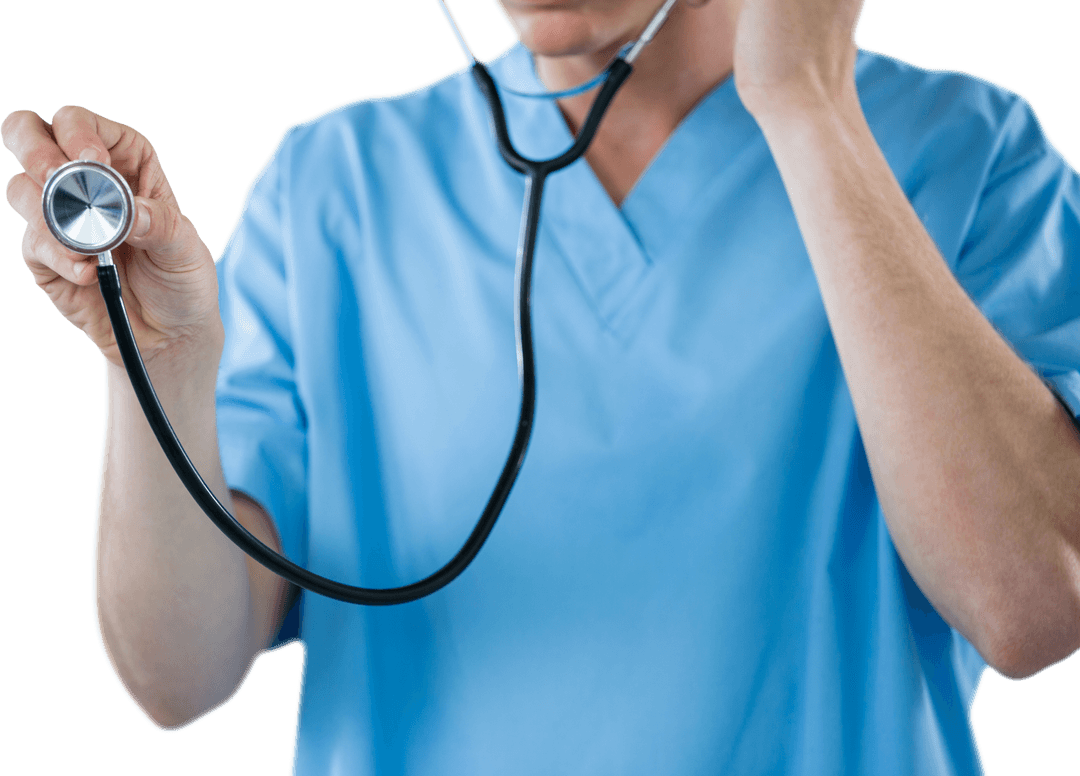 Healthcare Professional Holding Stethoscope with Transparent Background