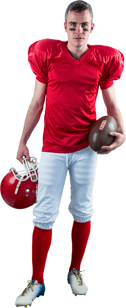 Confident Rugby Player in Red Uniform on Transparent Background