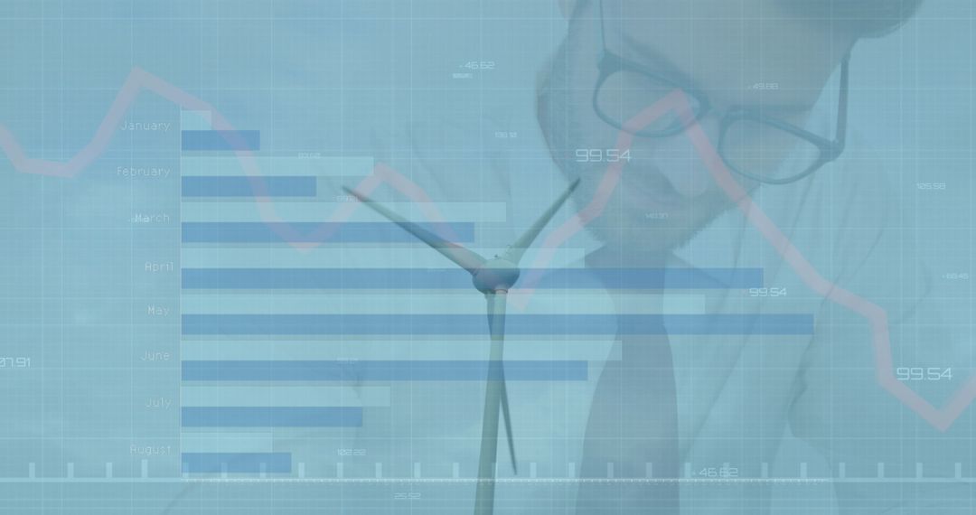 Businessman Analyzing Renewable Energy Data with Modern Visuals