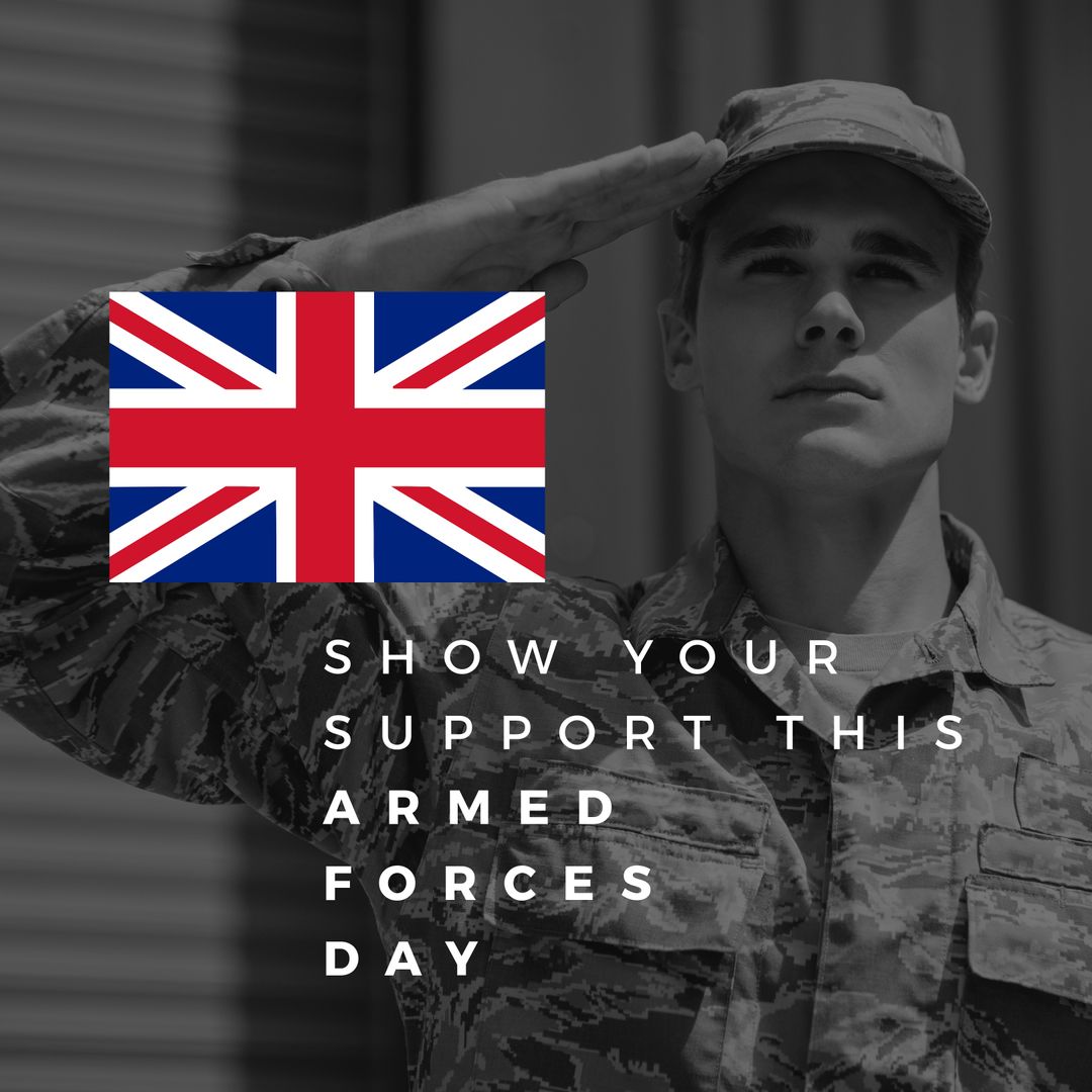 Supporting Armed Forces Day with UK Soldier Saluting - Download Free Stock Templates Pikwizard.com