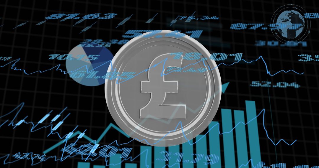 British Pound Coin Over Financial Data Charts
