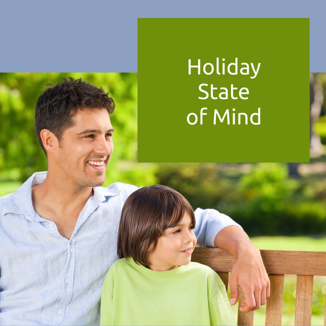Father and Son Enjoying Sunny Day at Park Bench