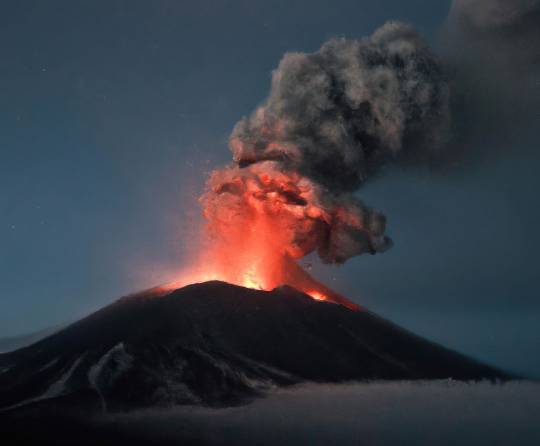 Erupting Volcano Under Night Sky With Smoke and Lava - Free Images, Stock Photos and Pictures on Pikwizard.com