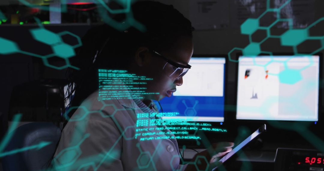 Scientist Using Tablet with Digital Chemical Representations