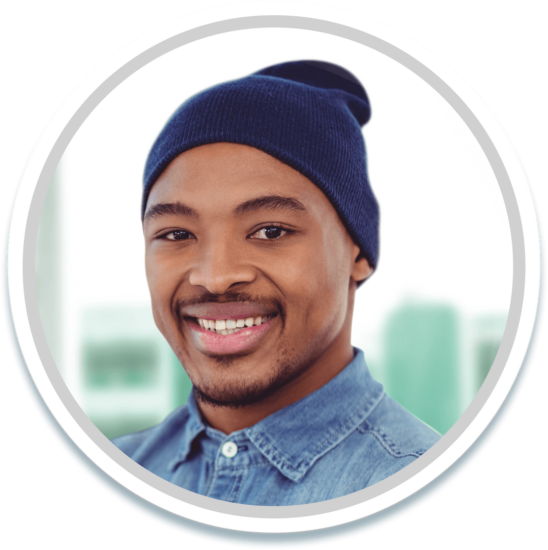 Transparent Background Smiling Man in Beanie and Chambray Shirt