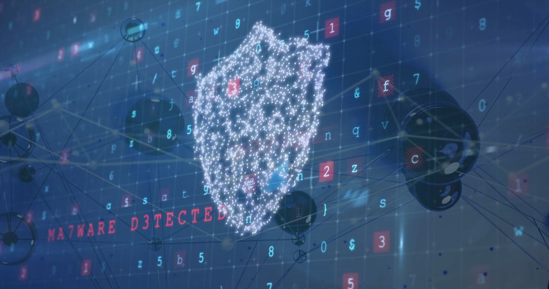 Digital Shield in Cyber Network with Warning Text Highlighting Cybersecurity