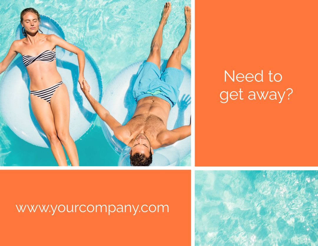 Couple Relaxing on Pool Floats in Bright Blue Pool