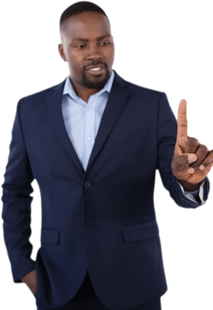 Confident Businessman in Suit Giving Presentation Transparent Background