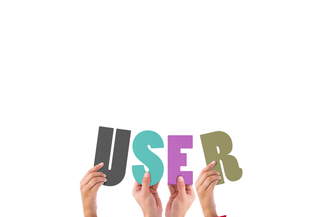 Hands Holding USER Text in Vibrant Colors, Transparent Background