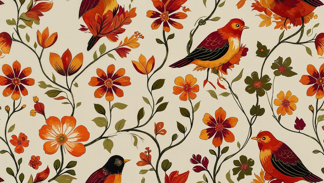 Ornamental Floral and Bird Pattern, Nature-Inspired Design