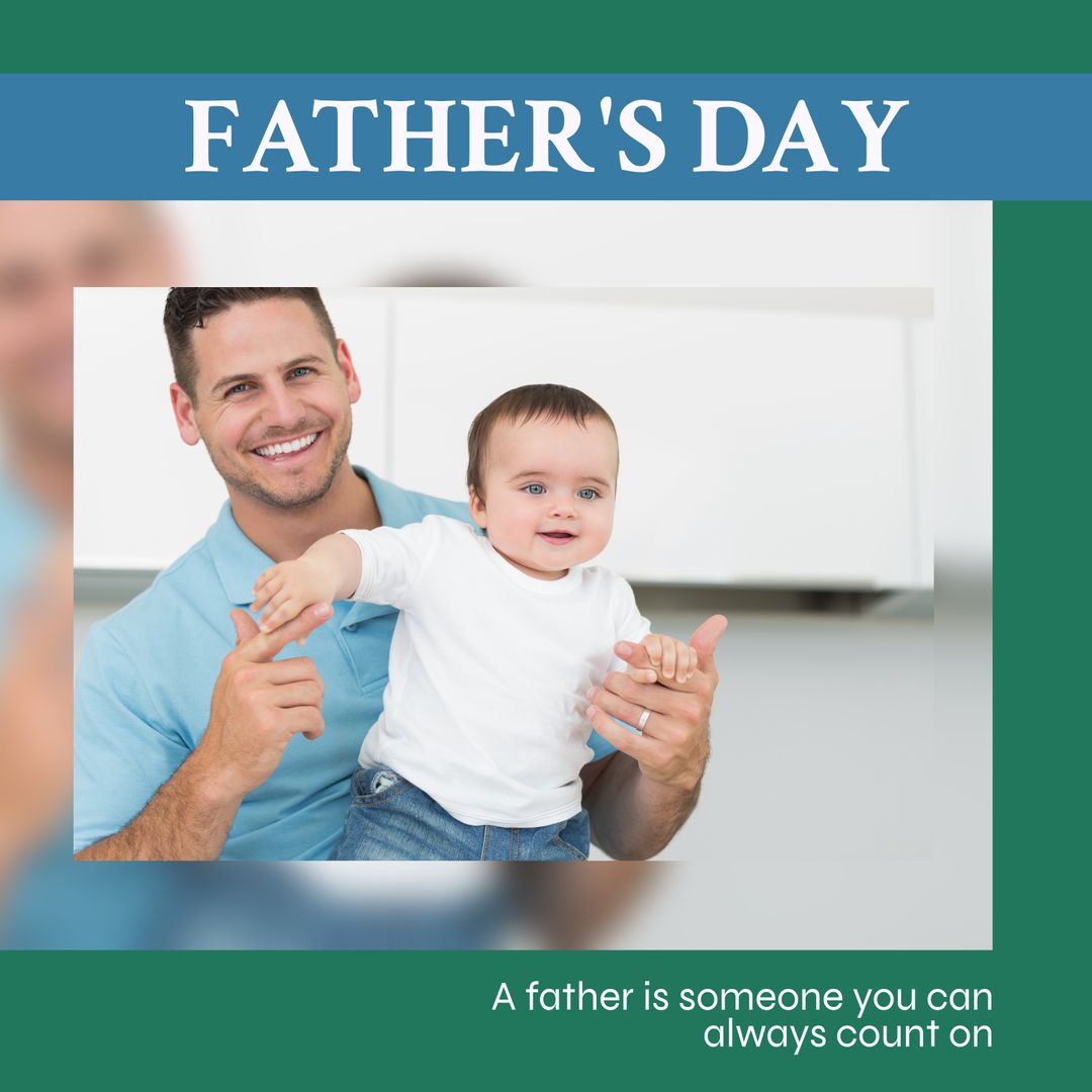 Happy Father Holding Baby Son with Text Overlay for Father's Day - Download Free Stock Templates Pikwizard.com