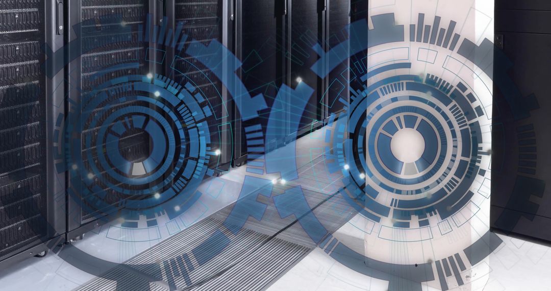 Futuristic Digital Interface in a Modern Server Room