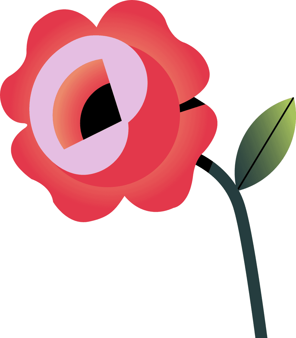 Elegant Transparent Vector Flower with Red Petals and Green Leaf