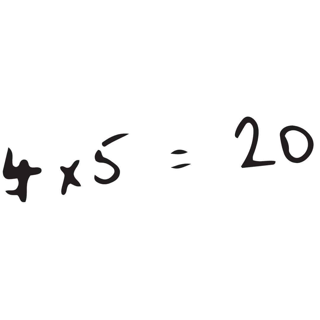 Transparent Illustration of Multiplication Equation 4x5=20