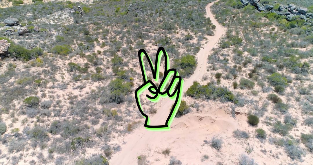 Peace Gesture Overlay on Desert Landscape Illustration