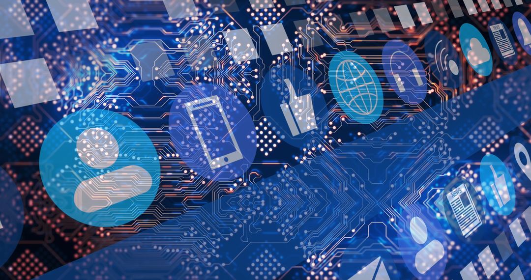 Abstract Digital Interface Overlay with Social Media Icons