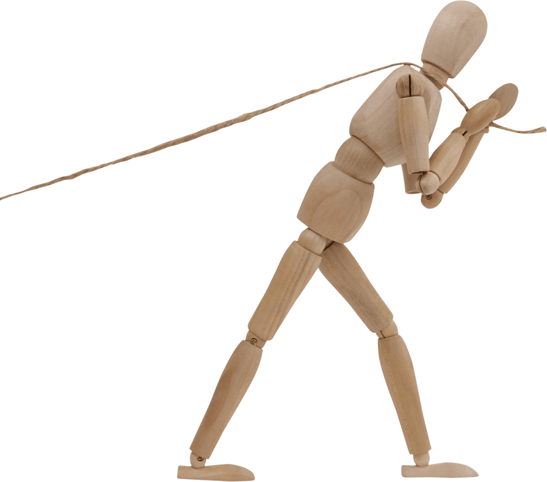 Transparent Wooden Figure Hauling Heavy Rope for Purpose Concept