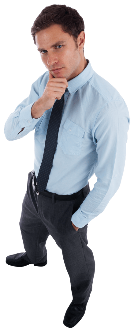 Transparent Businessman Posing Thoughtfully Hand on Chin