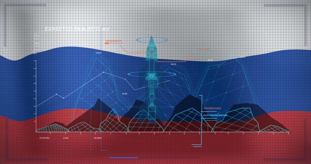 Missile Trajectory Graph on Russian Flag Backdrop