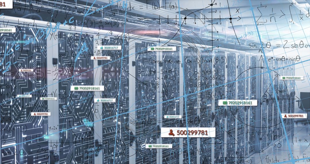 Data Processing in Futuristic Server Room with Digital Interface