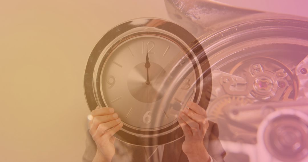 Double Exposure of Clock and Hand Holding Clock for Concept of Time Management - Free Images, Stock Photos and Pictures on Pikwizard.com