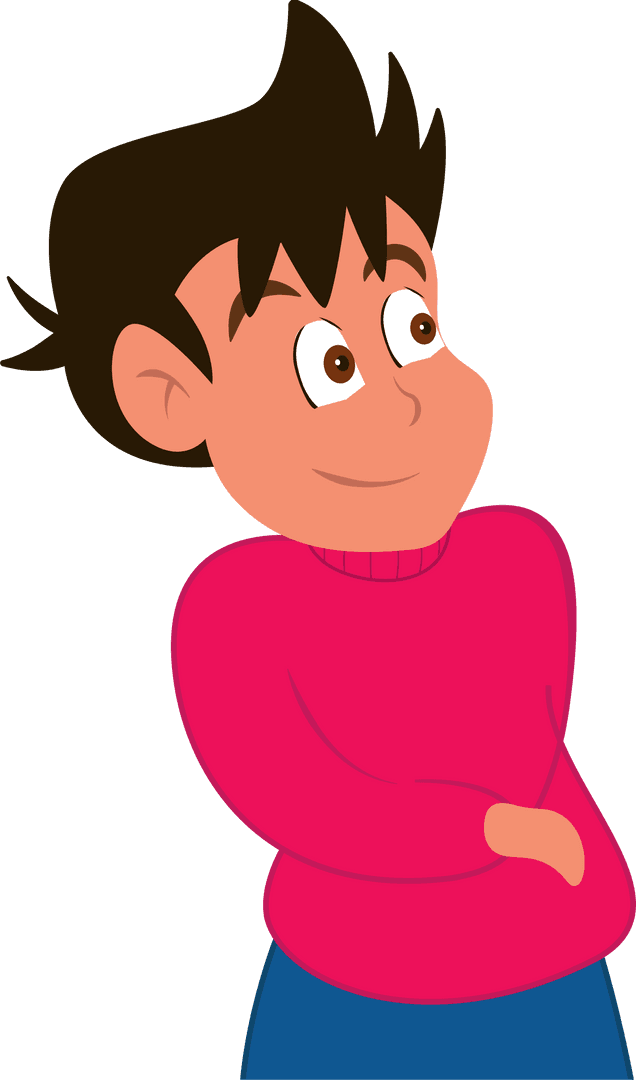 Cartoon Boy Character Standing with Arms Crossed on Transparent Background