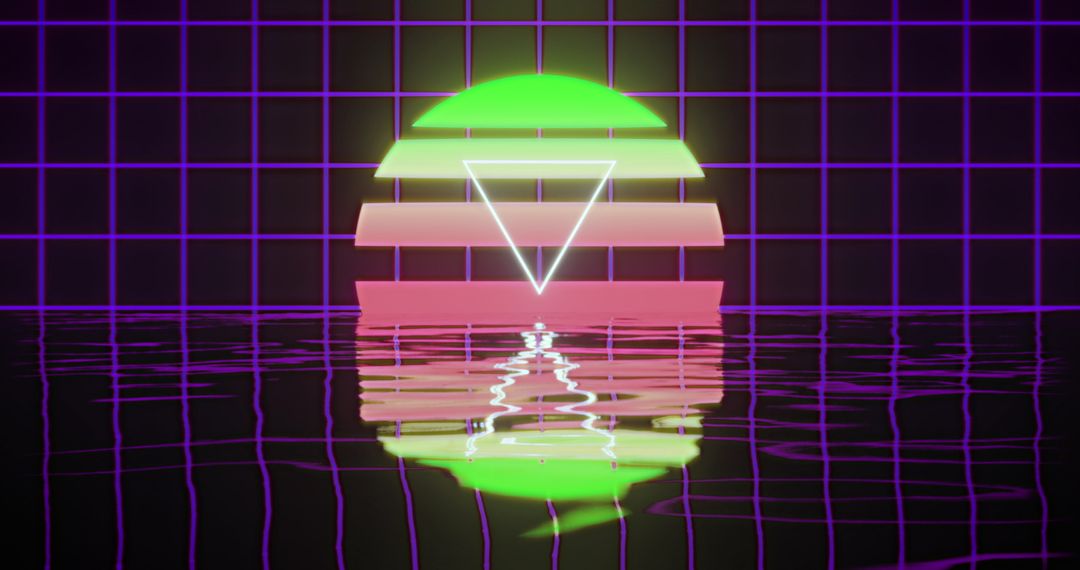 Retro Futuristic Neon Triangle Reflection