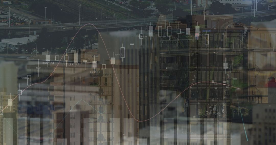 Stock Market Data Overlay with Cityscape and Traffic