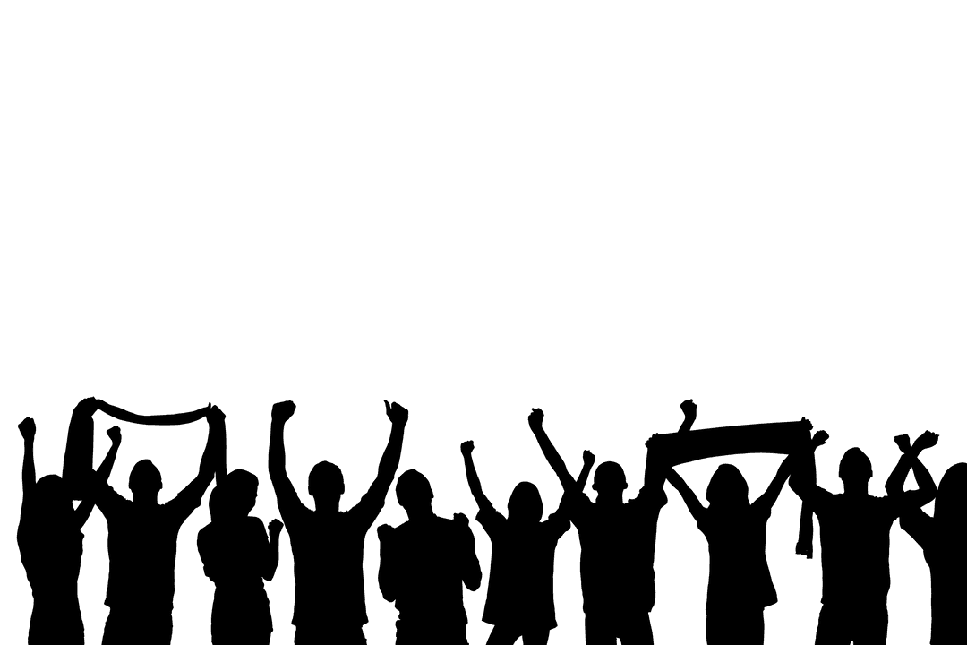 Silhouettes of Enthusiastic Sports Fans with Scarves on Transparent Background