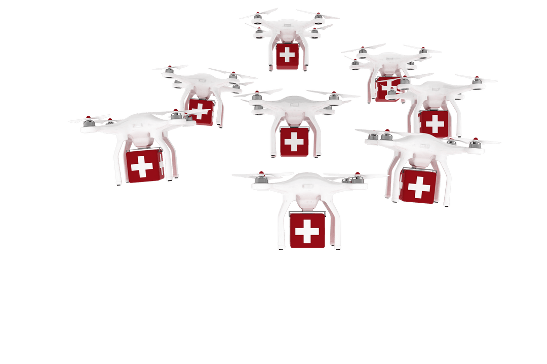 Transparent Background Featuring Medical Drones in Flight