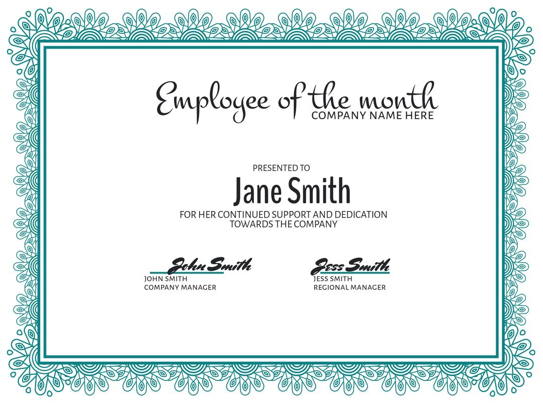 Elegant Employee of the Month Certificate Template with Ornate Border - Download Free Stock Templates Pikwizard.com