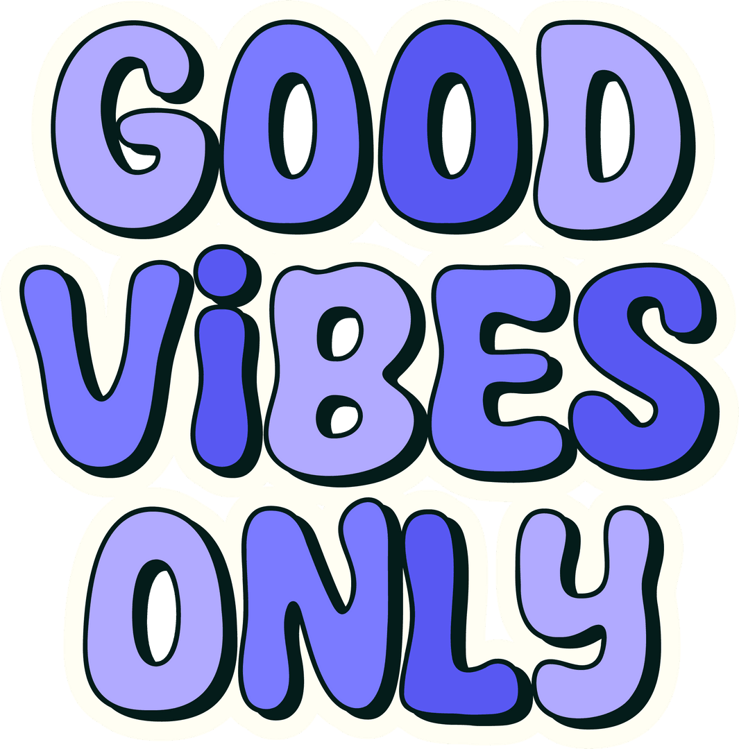 Motivational Good Vibes Only Purple Bubble Sticker on Transparent Background